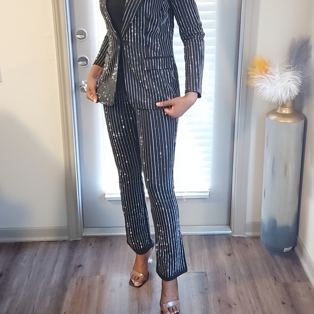 Rhinestone Pinstripe Pants - Picture 4 of 8